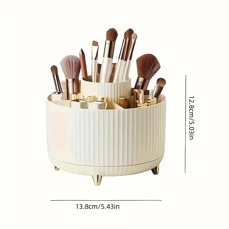 360° Rotating 5 Slot Makeup Brushes Holder Organizer Multi-Functional Desk Storage Cosmetics Storage for Vanity Desktop Bathroom