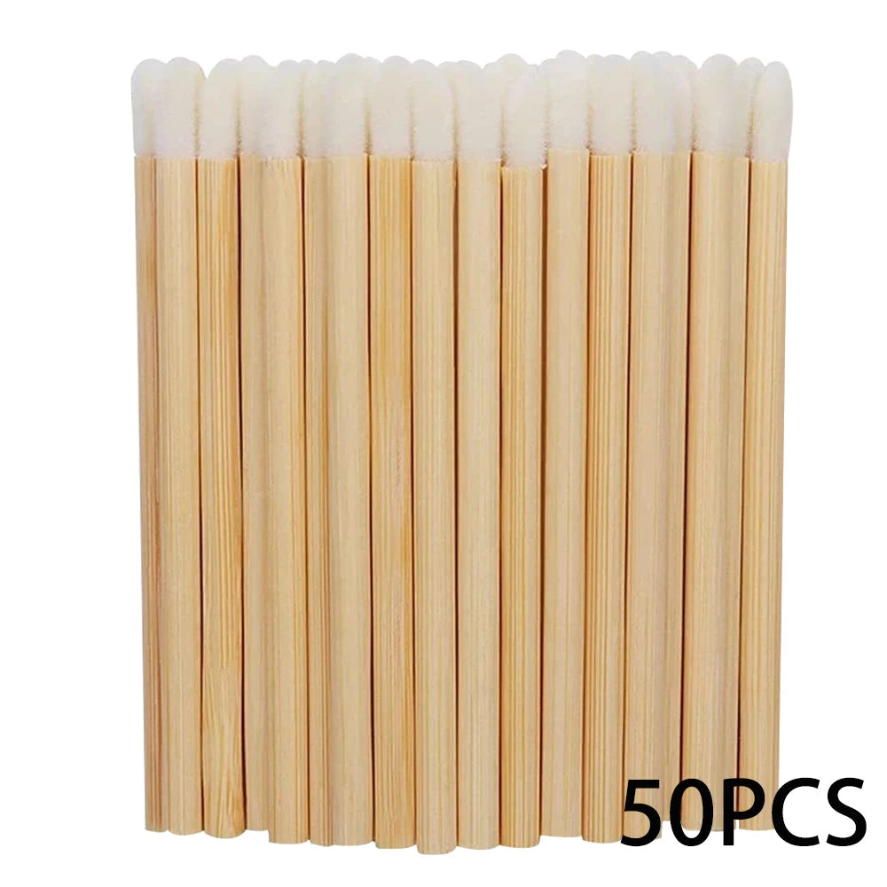 50/100pcs Lip Brushes Bamboo Handle Lip Brushes Lipstick Gloss Wands Applicator Makeup Tool For Eyelashes Extension Accessories