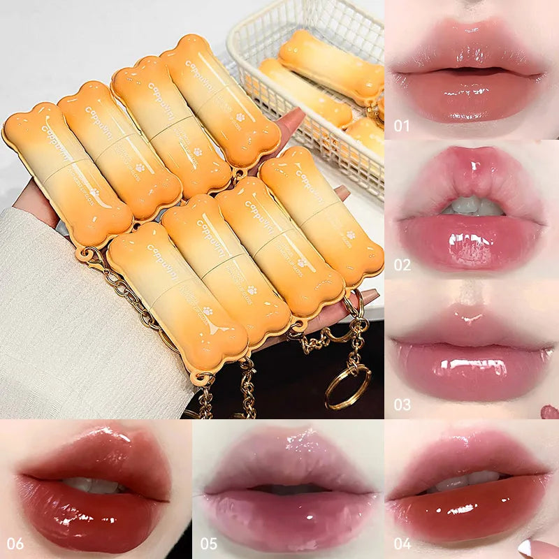 PINKCOCO Bear Doodle Mirror Lip Glaze — Long-Lasting Shiny Lip Gloss, Student-Friendly, Skin-Brightening Nude Lipstick