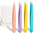 Professional Stainless Steel Eyelash & Eyebrow Grooming Tweezers Set 5-Piece Private Label with Slanted Tip Cheaper Shipping
