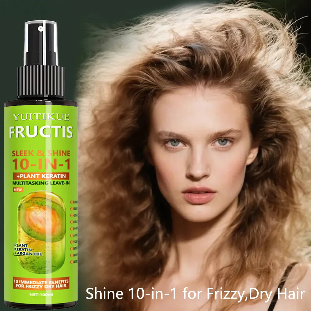 10-in-1 Hair Spray, Containing Plant Keratin, Offers 10 Major Benefits for Dry and Frizzy Hair, Including Repair and Smoothing.
