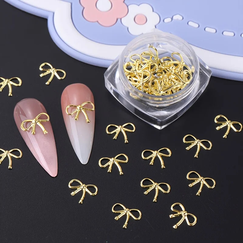 3 Bottle Metal Willow Bows Nail Decoration Gold Silver 3D Bowknot Design DIY Charm Elegant Metallic Jewelry Manicure Accessoires