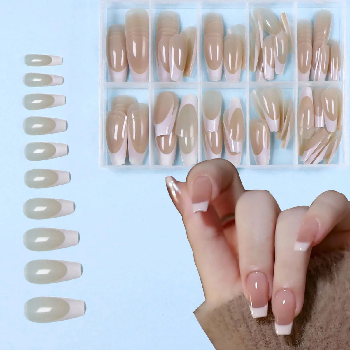120pcs -box Almond White French Fake Nails for Stylish Women & Girls, Perfect for Daily Chic or Party Celebrations