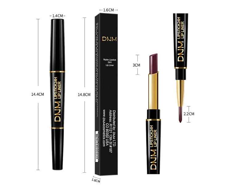 DNM 2 In 1 Matte Lipstick Pencil Double Head Lip Liner Pen Long Lasting Waterproof Lady Charming Nude Red Lipliner Pencil Makeup