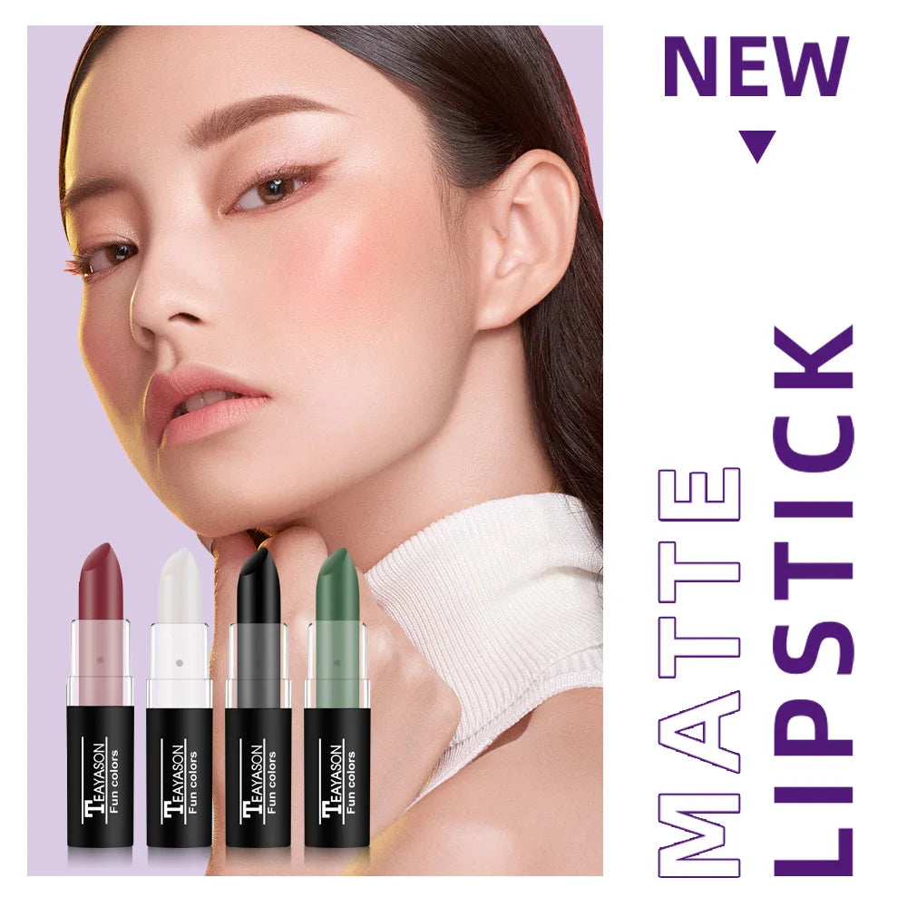 TEAYASON Matte Lipsticks 12 Colors Waterproof Long Lasting Lip Stain Non-stick Cup Sexy Red Black Lipstick Pigment Lip Cosmetics