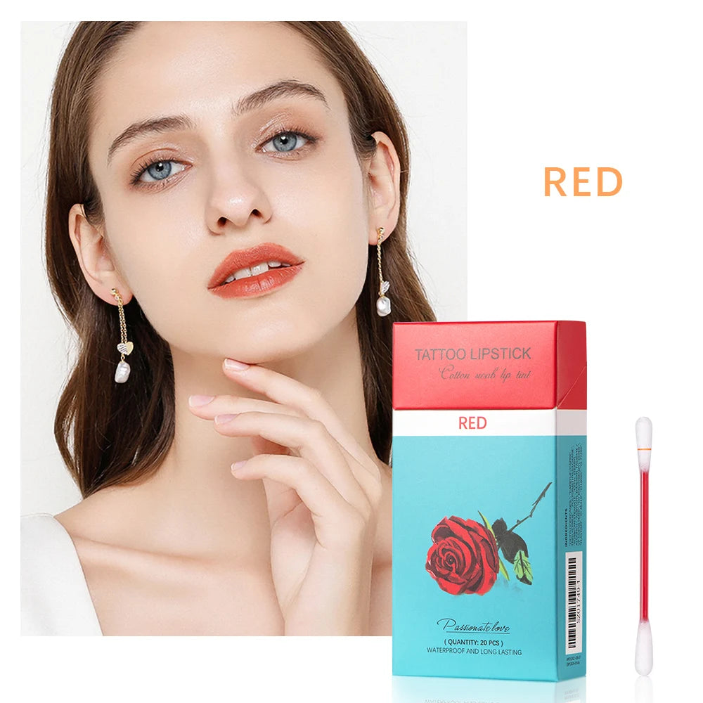 20pcs Cigarette Cotton Swab Lipstick Tattoo Lipstick Non-Stick Long-Lasting Waterproof and Kiss-proof Lip Durable Lip Stain Set