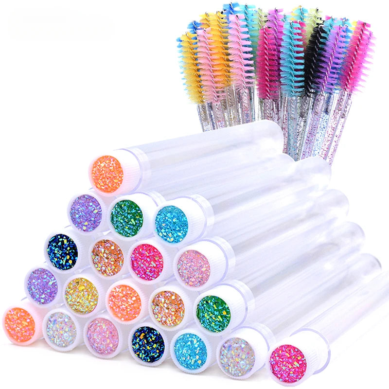 20Pcs Eyelash Brush With 20Pcs Containers Dust-proof Tube Reusable Eye Lash Mascara Wands Replaceable Makeup Applicators Tools