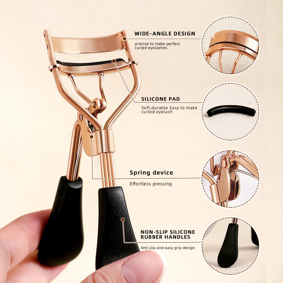 Portable Eyelash Curler with 15 Silicone Pads and Stainless Steel Eyelash Curler, Used for Eyelash Extensions and Curling Tools