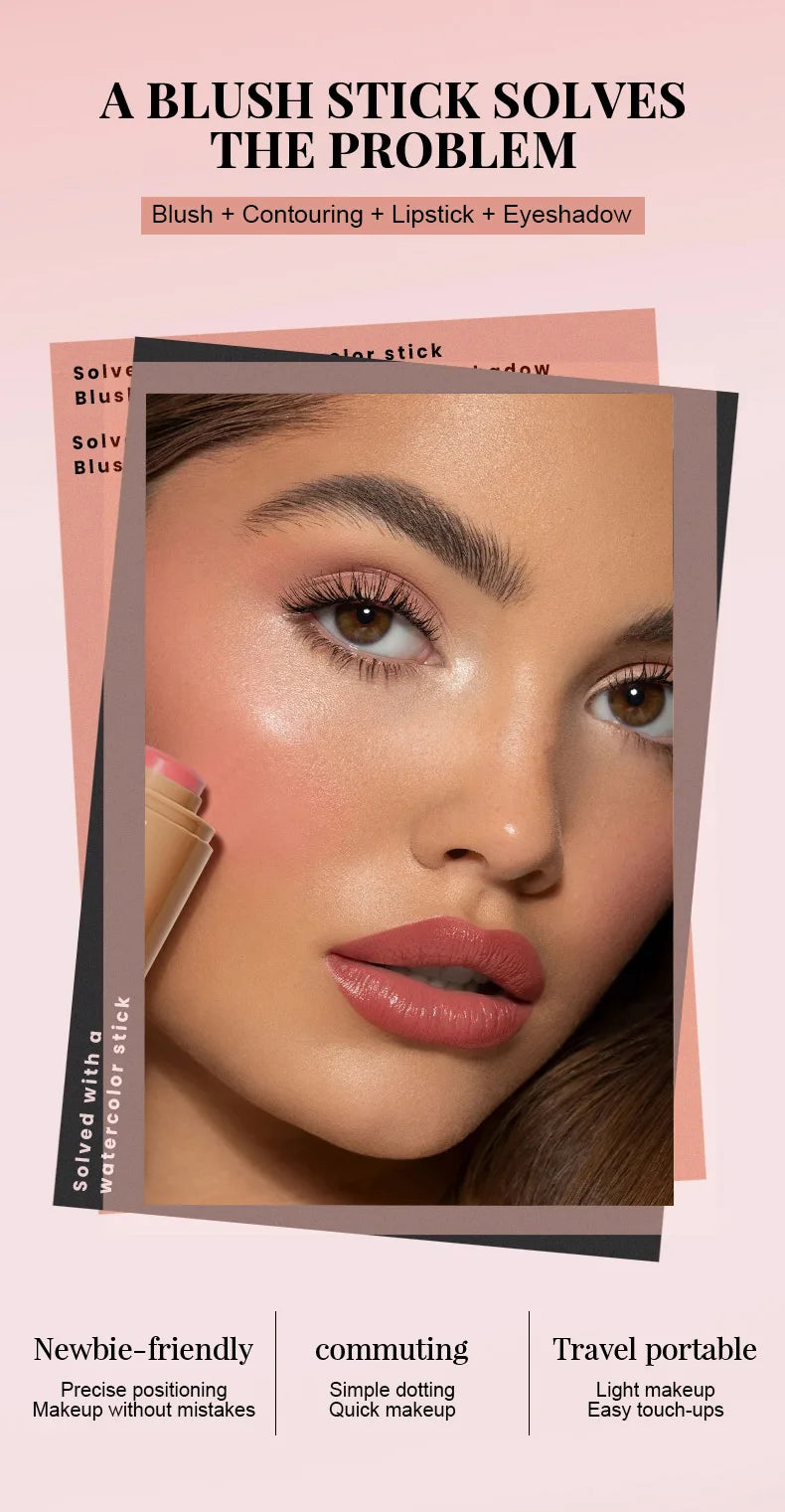 New Blush Stick 3-in-1 Cheek Lip Tinted Moistured Blush Stick Silky Brighten Blush Cream Blusher Cosmetics Tubes Matte Contour
