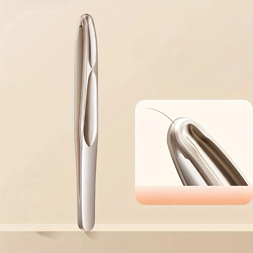 Stainless Steel Eyebrow Clips for Precision Beard and Mustache Trimming - Gentle on Light Beige, Round Head Tweezers with Design