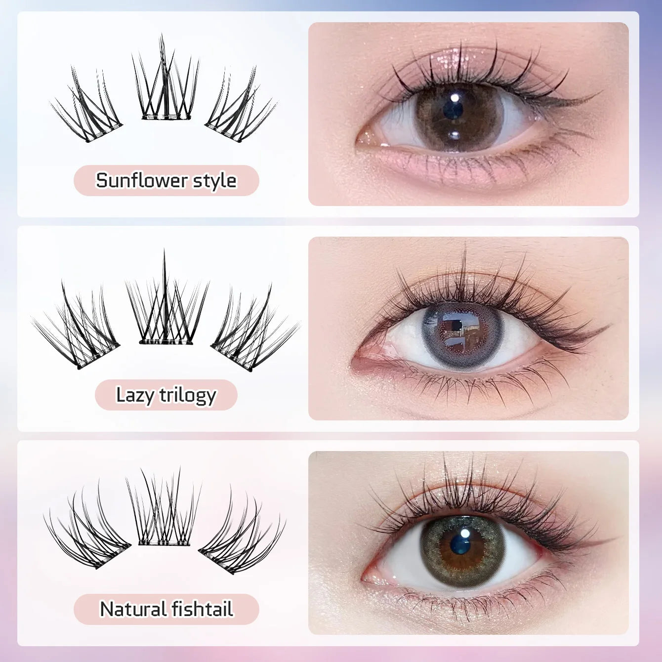 10 Rows of Large Capacity Glue-free False Eyelashes Single Cluster 10-12MM C-curled Natural Self-adhesive false Eyelashes