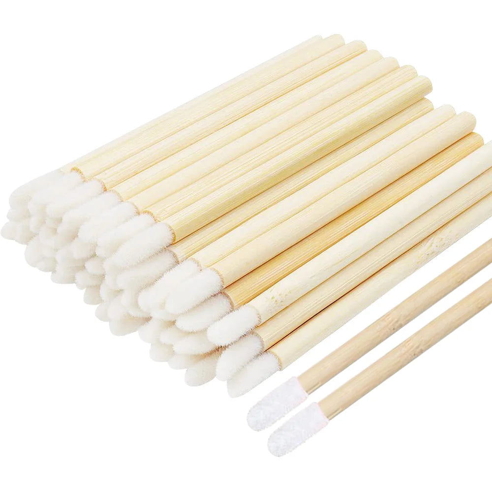 50/100pcs Lip Brushes Bamboo Handle Lip Brushes Lipstick Gloss Wands Applicator Makeup Tool For Eyelashes Extension Accessories