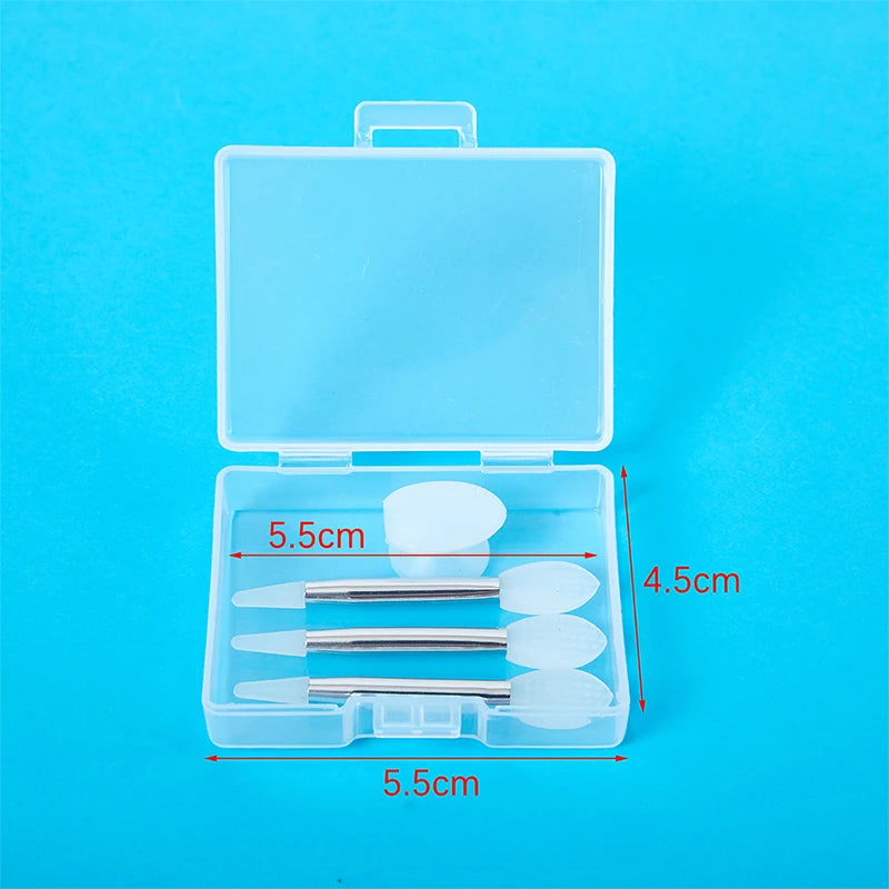 3 Pieces Of Soft Silicone Double Head Lip Mask Brush With Sucker Dust Cover Makeup Brushes With Storage Box