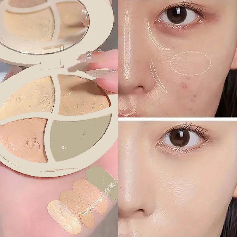 4 in 1 waterproof concealer palette, long-lasting moisturizing natural, creamy texture, covers blemishes/dark circles/acne