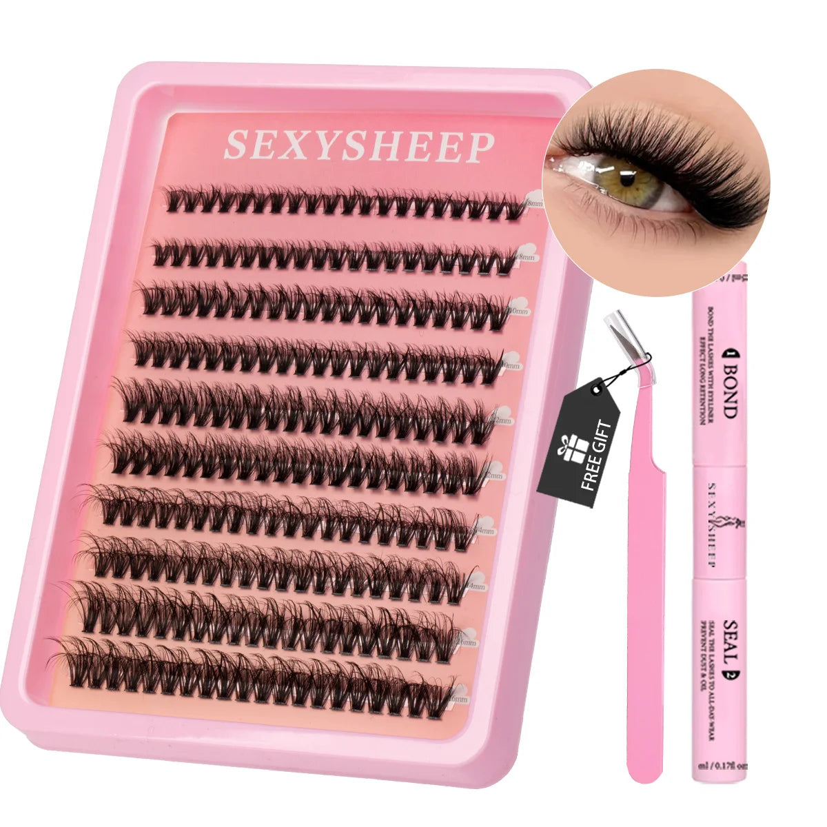 Lash Clusters Kit Cat Lashes with Lash Bond & Seal Cluster Eyelash Extensions Mix Styles Eyelash Clusters Kit DIY at Home Makeup
