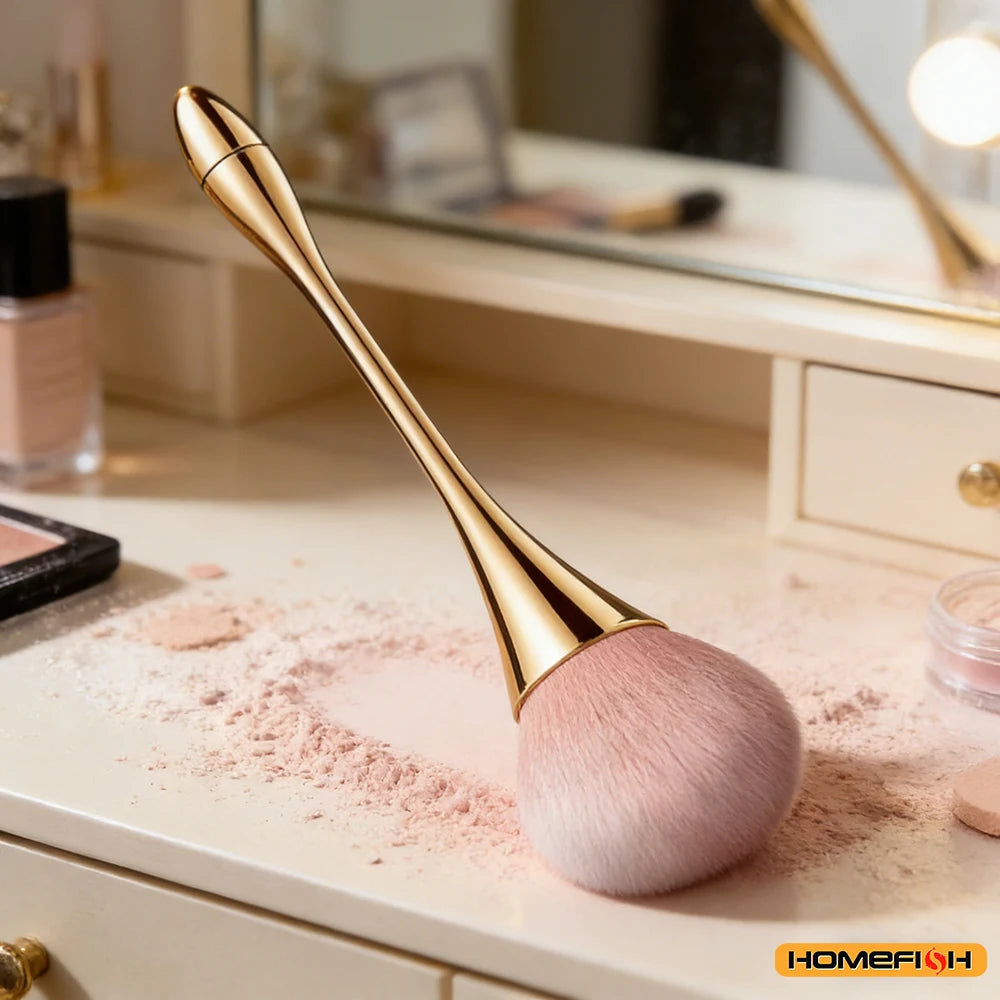 Small Fluffy Soft Powder Brush for Blush & Setting Powder – Waist-Shaped Handle, Beauty Tool