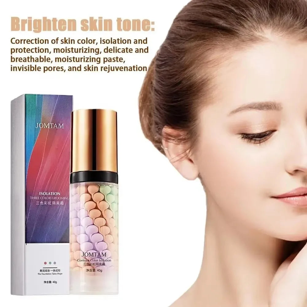 Face Makeup Primer Tri-color Cream Contour Color Isolation Waterproof Makeup Foundation Natural Makeup Base Cream 40g