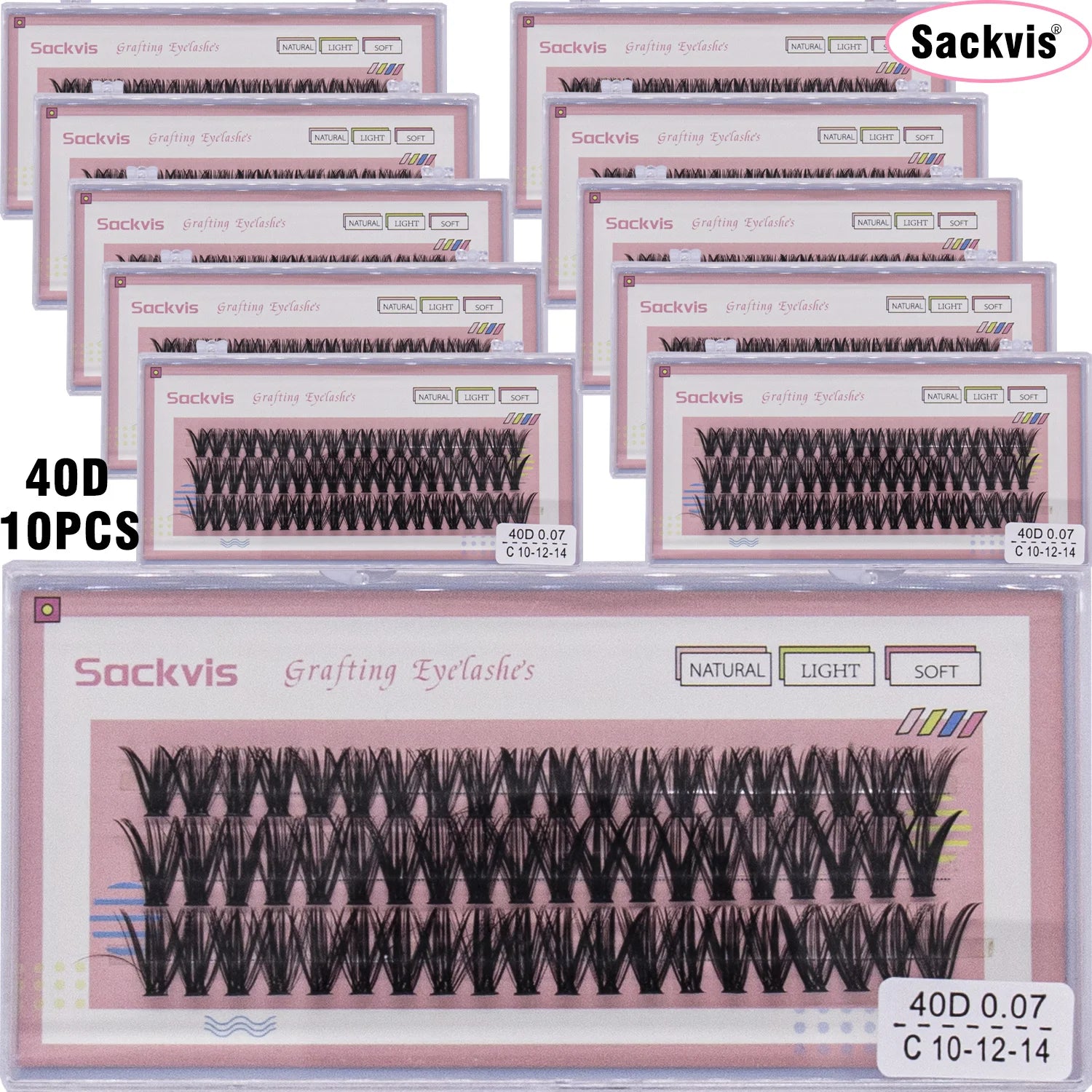 10 boxes of 20D/40D DIY eyelash sets suitable for beginners, with mixed lengths of 10/12/14mm eyelash clusters soft and durable,