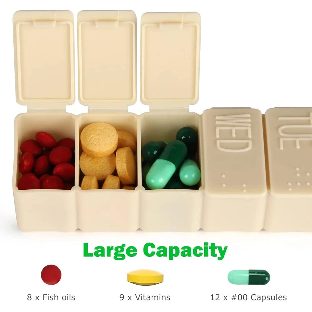Weekly Pill Organizer Travel Daily Pill Box Medicine Organizer 7 Day for Fish Oil, Calcium Tablets Supplements & Other Vitamin