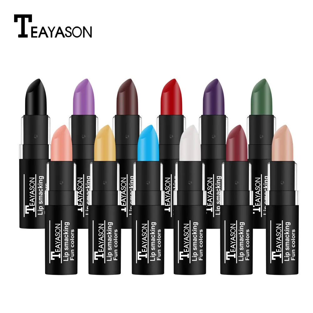 TEAYASON Matte Lipsticks 12 Colors Waterproof Long Lasting Lip Stain Non-stick Cup Sexy Red Black Lipstick Pigment Lip Cosmetics