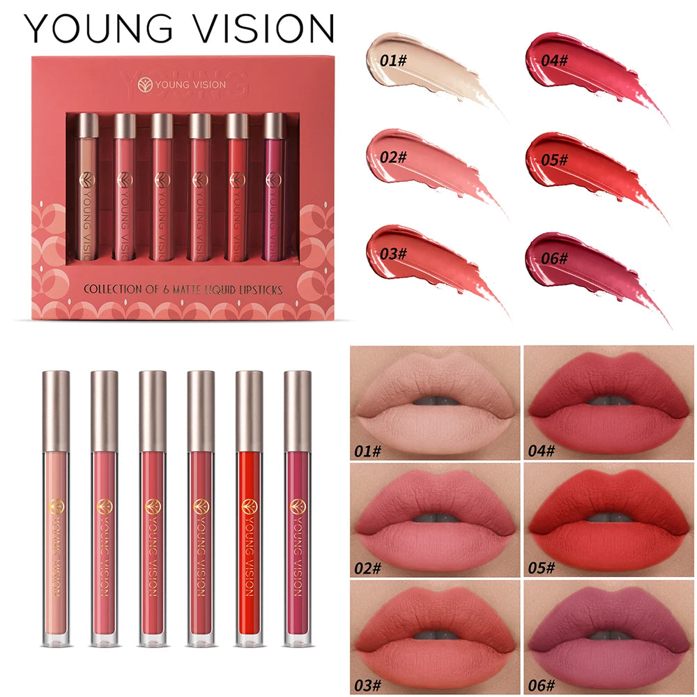 6pcs/pack lip gloss set, long-lasting non stick cup liquid lipstick velvet matte lip gloss