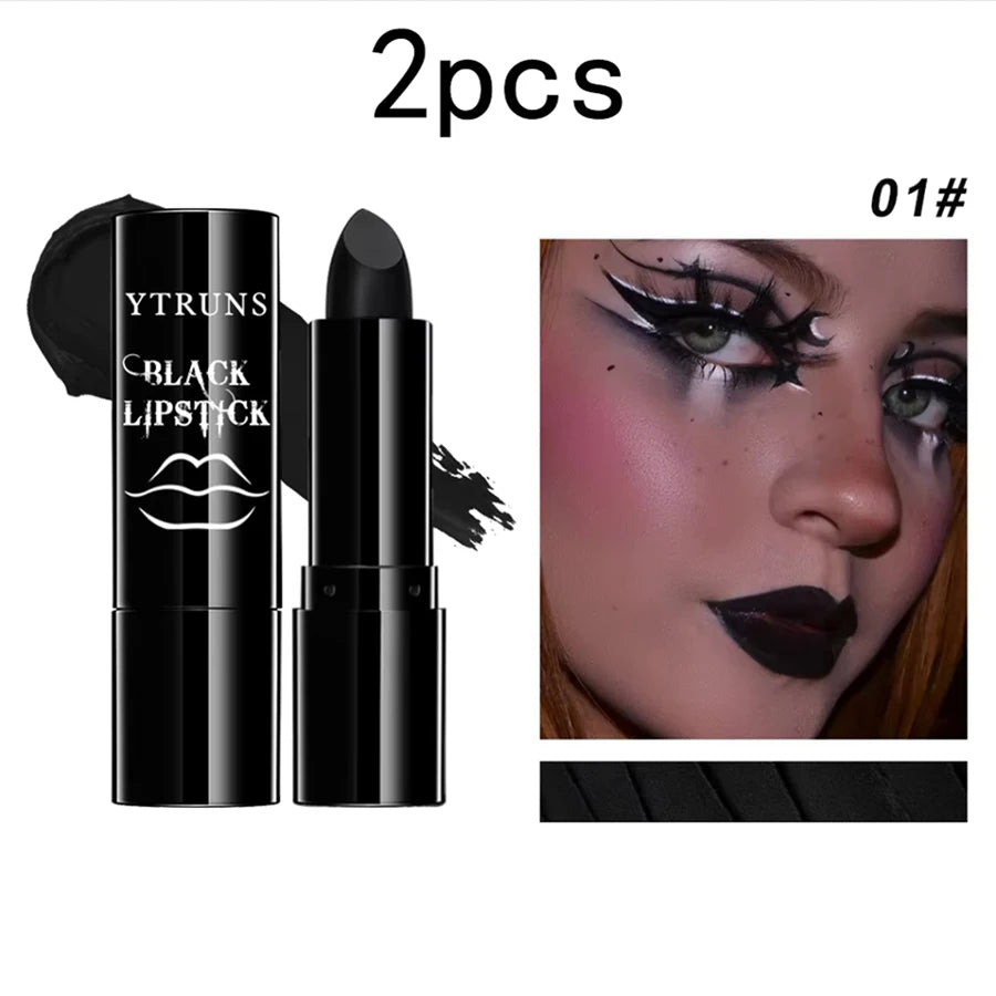 Matte black lipstick, long-lasting waterproof, no creases, Gothic dark makeup party, Halloween cosplay makeup