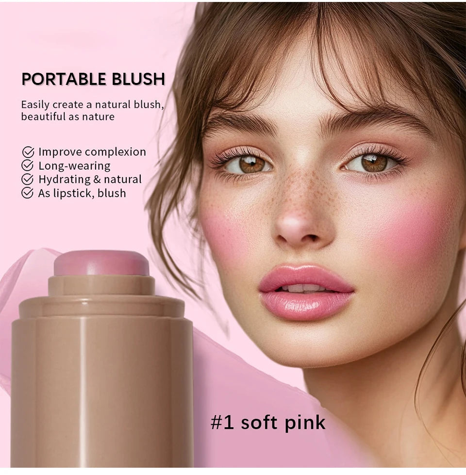 3-in-1Blush Stick Lasting Brightens Facial Cheek Stick Moisturizing Flash Lip Gloss Makeup Lip Gloss Face Rouge