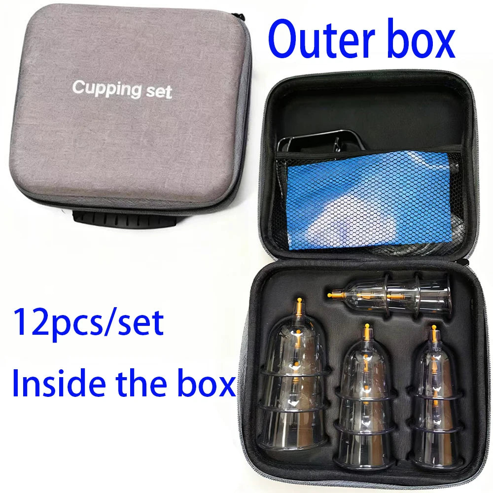 24/12Pcs Cupping Relaxation Set: Cupping Cups in Various Sizes, a Manual Pump, and a Detailed Guide Cupping Set for Massage