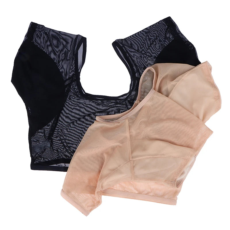 Transparent Mesh Ultra-thin Vest Absorbent Deodorant Pad Women T-shirt Washable Sweat Proof Under Top With Underarm Sweat Pads
