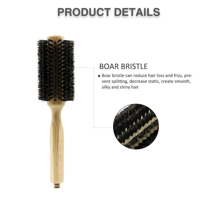 Professional 6 Sizes Barber Salon Wood Handle Boar Bristles Round Brush Removable Tail Hairdresser Hair Brush Hair Round Combs