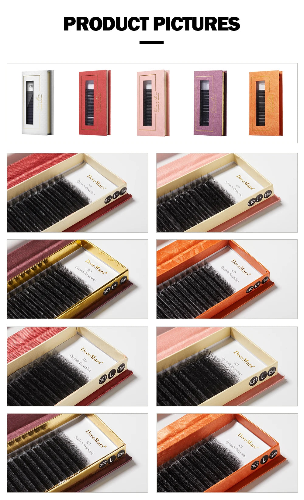 DeceMars L-curl M Curl YY 3D 4D 5D 6D Eyelash Extension 12 Lines for Makeup