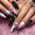 24pcs/set Medium long square fake nails for women girls cute heart flowers feather butterfly design press on false nail art tips