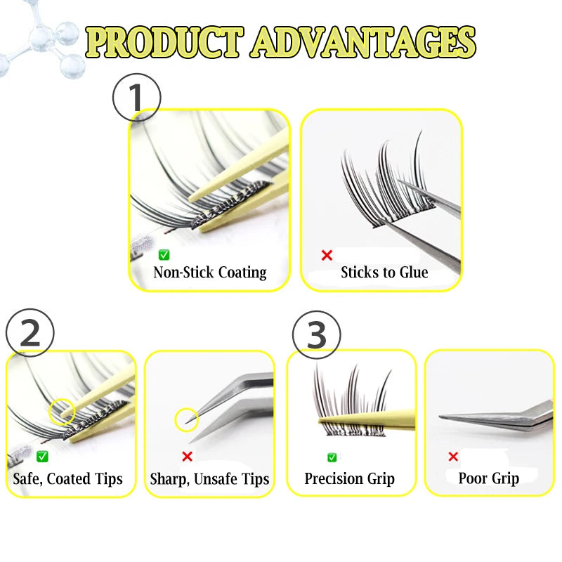 Anti-Stick Applicator No Glue Eyelashes Non Stick Coated Stainless Steel Tweezer Glue-free Eyelashes Beginner-Friendly tools