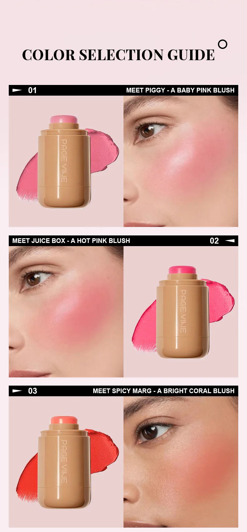 New Blush Stick 3-in-1 Cheek Lip Tinted Moistured Blush Stick Silky Brighten Blush Cream Blusher Cosmetics Tubes Matte Contour