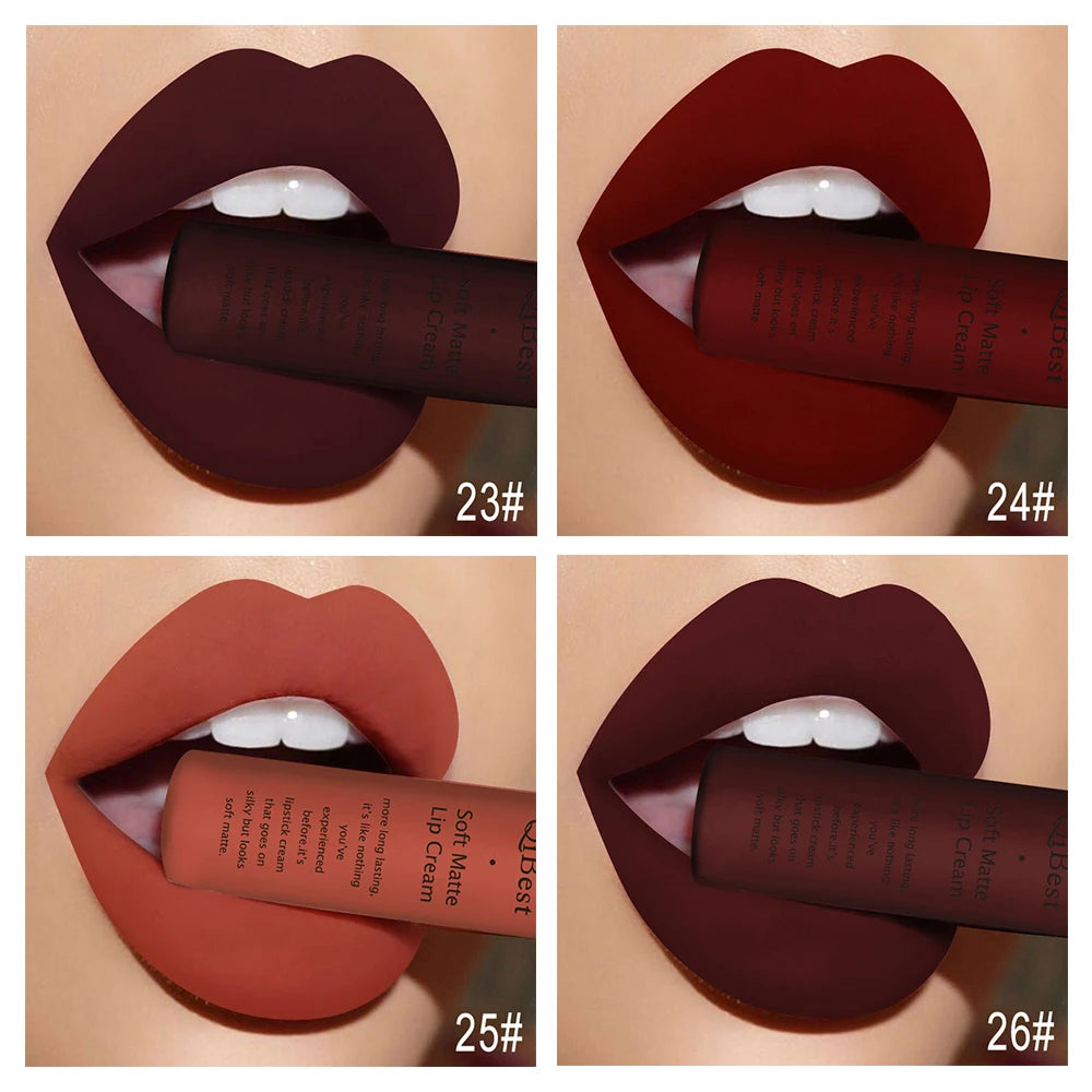 QIBEST Sexy Velvet Matte Lip Gloss Liquid Lipstick Lipgloss Beauty Red Nude Waterproof Long-lasting Lip Stain Makeup For Women