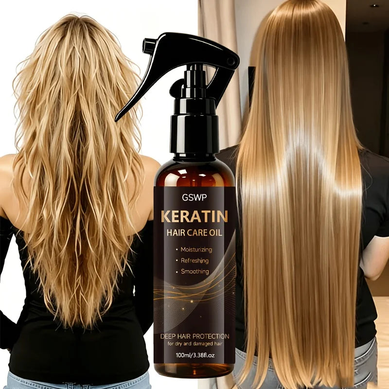 GSWP Keratin Hair Care Oil Spray,Deep Moisturizing,Heat Protection for Dry And Damaged Hair,Instant Smooth 10-in-1 No-Rinse100ml