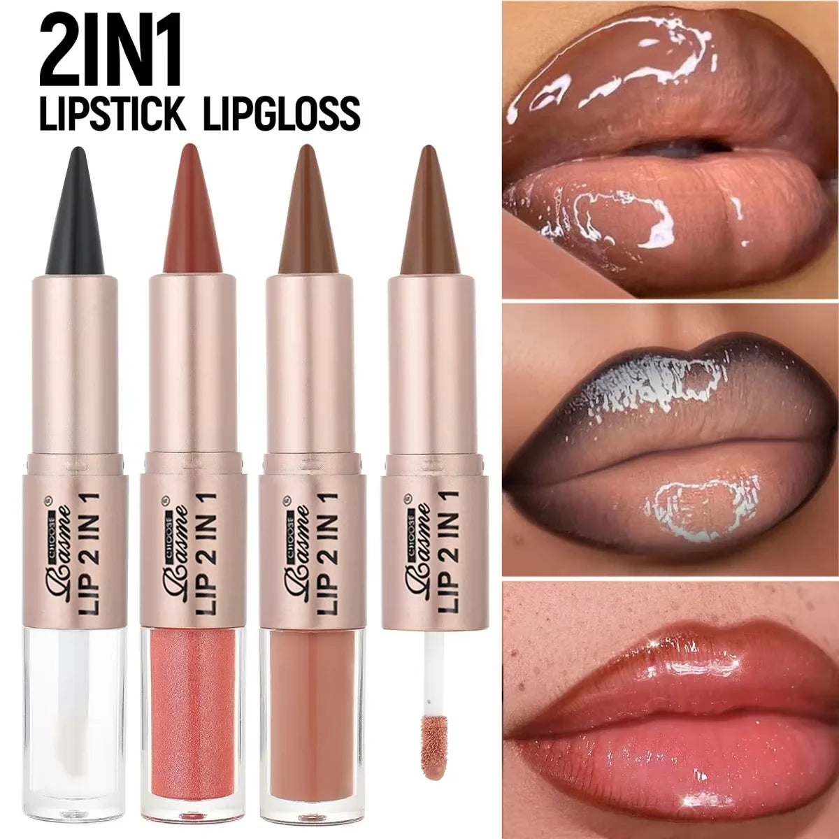2-in-1 Lipstick & Lip Gloss, Dual-End Design, Waterproof Long-Lasting Lip Liner, Moisturizing Glossy Finish for Plump Lips