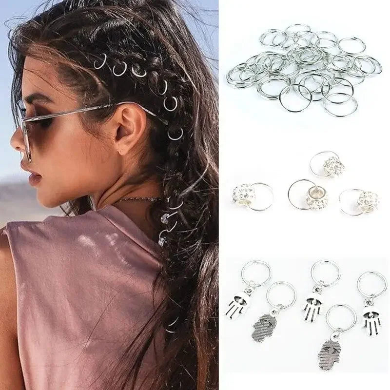 5-8Pcs Metal Hollow Out Hair Ring Accessories,Beads Hair Braid Rings Clips Dread Locks Hair Braiding Metal Cuffs Decoration Gold