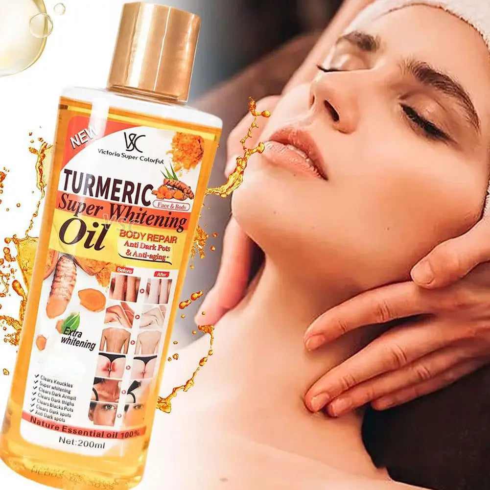 Turmeric Super Whitening Oil 200ml | Anti-Dark Spots & Anti-Aging Body Repair Essential Oil with Wheat Germ & Sweet Almond Oil