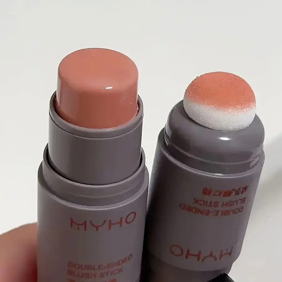 Double Head Sponge Monochrome Powder Blusher Lip and Cheek Dual-Use Durable Matte Natural Rouge Powder Blusher Stick Light Natur