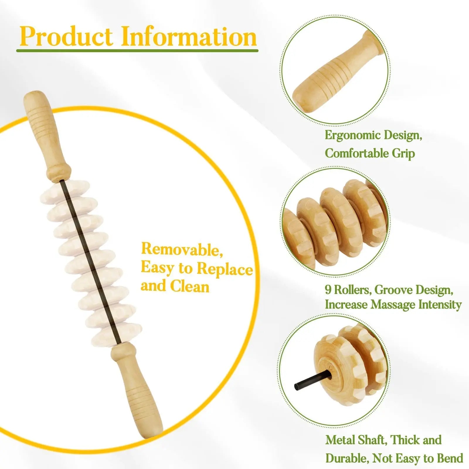 Wooden Massage Roller Tool Set, Wood Massage Kit, Manual Massage Tool for Body Massage Gua Sha Set, for Back,Legs,Neck