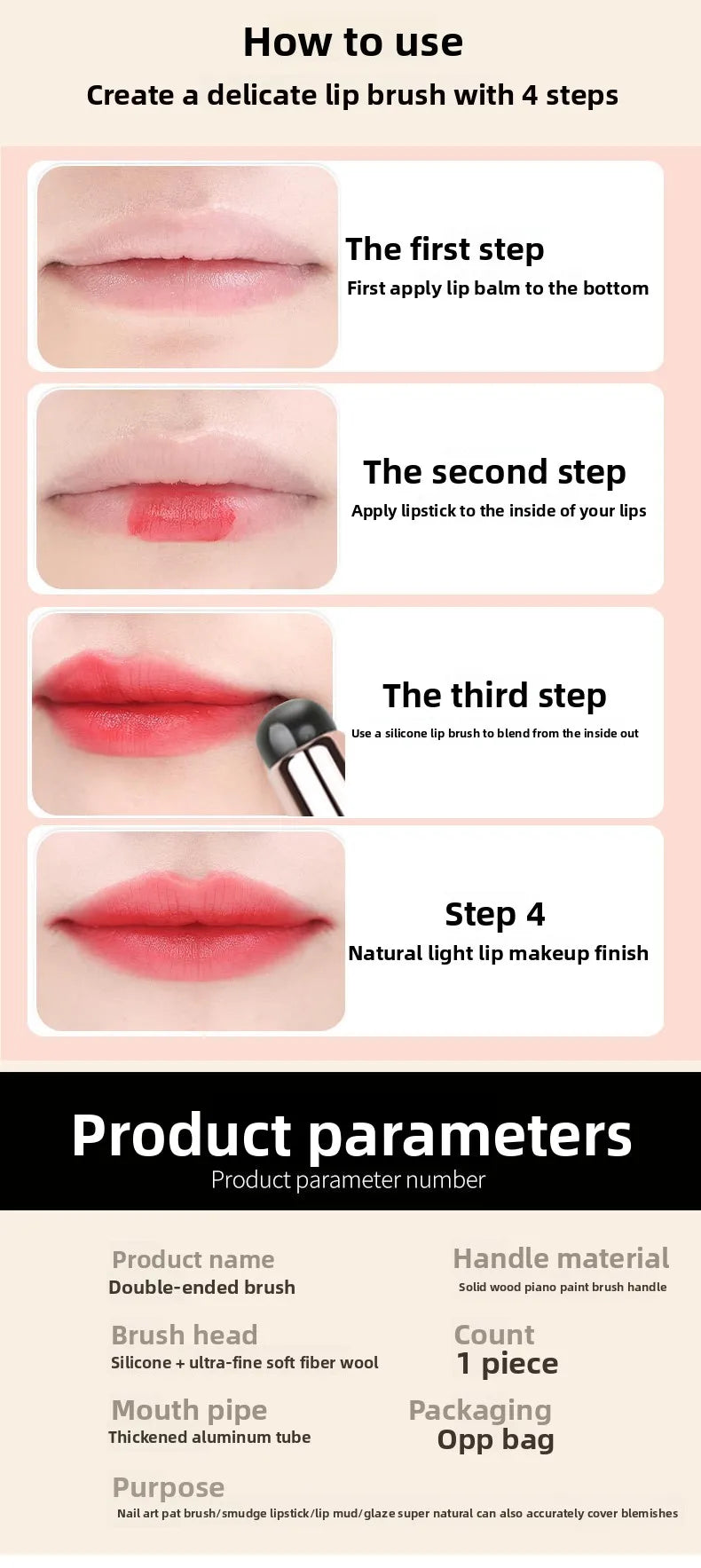 2 In 1 Silicone Lip Brush Concealer Brush Wooden Handle Lipstick Lip Balm Applicator with Cap Travel Makeup Brush Beauty Tools