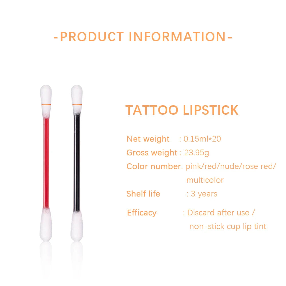 20pcs Cigarette Cotton Swab Lipstick Tattoo Lipstick Non-Stick Long-Lasting Waterproof and Kiss-proof Lip Durable Lip Stain Set