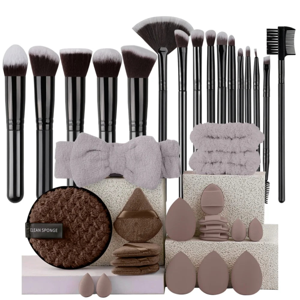 16Pcs Professional Makeup Brush Set Eye Shadow Contouring Foundation Highlight Setting Powder Blending Makeup Sponge Powder Puff