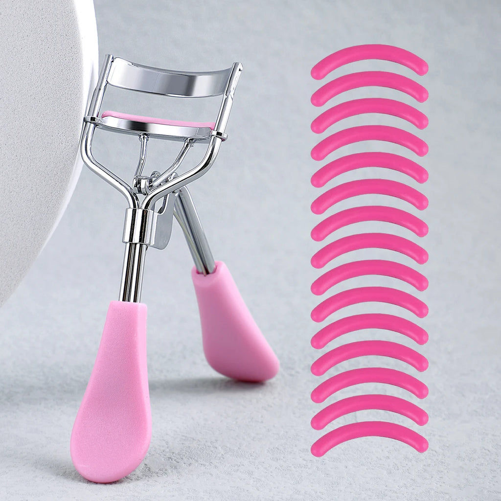 Portable Eyelash Curler with 15 Silicone Pads and Stainless Steel Eyelash Curler, Used for Eyelash Extensions and Curling Tools
