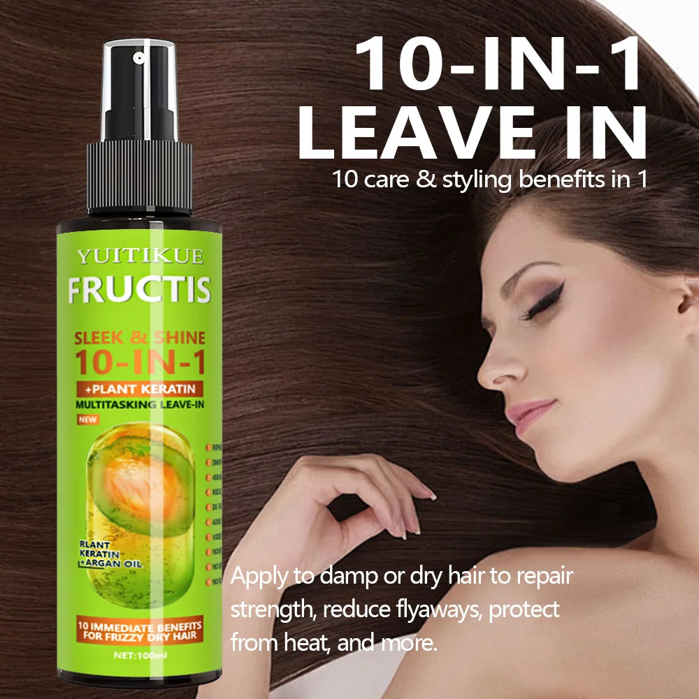 10-in-1 Hair Spray, Containing Plant Keratin, Offers 10 Major Benefits for Dry and Frizzy Hair, Including Repair and Smoothing.