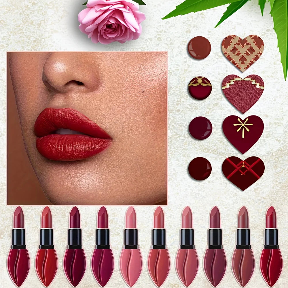 1pcs Matte Lip Gloss Lipstick, High Pigment Waterproof Velvet Long Lasting, Deep Red, Nude, Y2K Christmas Valentine's Day Gifts