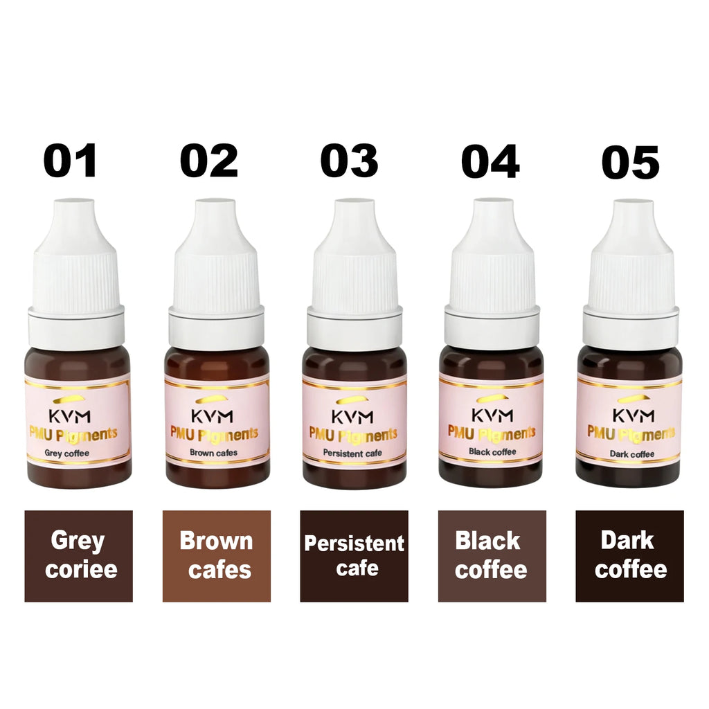 KVM 5/8pcs Multicolor Eyebrow Microblading Inks Semi Permanent Lip Makeup Pigment Eyeliner Black Brown Tattoo Ink Supplies
