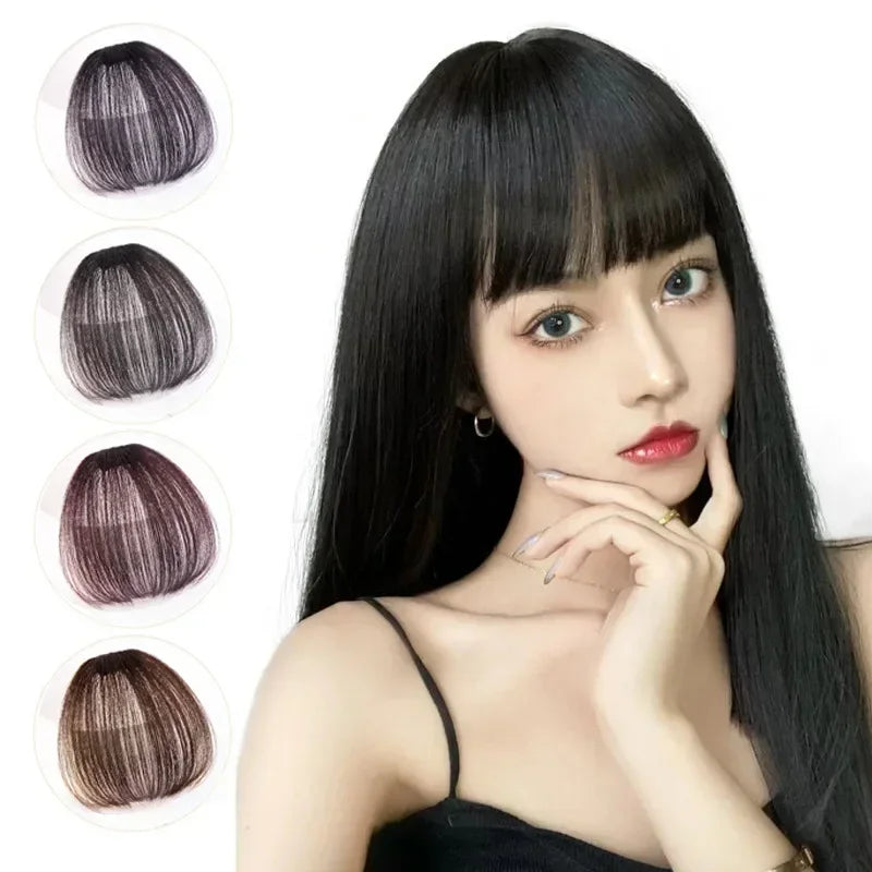 Synthetic Air Bangs Hair Clip-In Extension Heat Resistant Invisible Hairpiece Women Natural Black Bangs Hair Clip Hair Extension