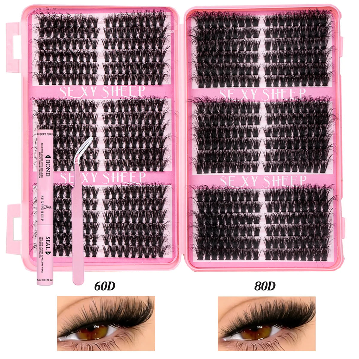 Lash Clusters Kit Cat Lashes with Lash Bond & Seal Cluster Eyelash Extensions Mix Styles Eyelash Clusters Kit DIY at Home Makeup